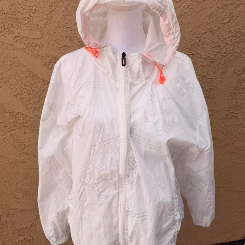 White and pink astronaut rain wind breaker